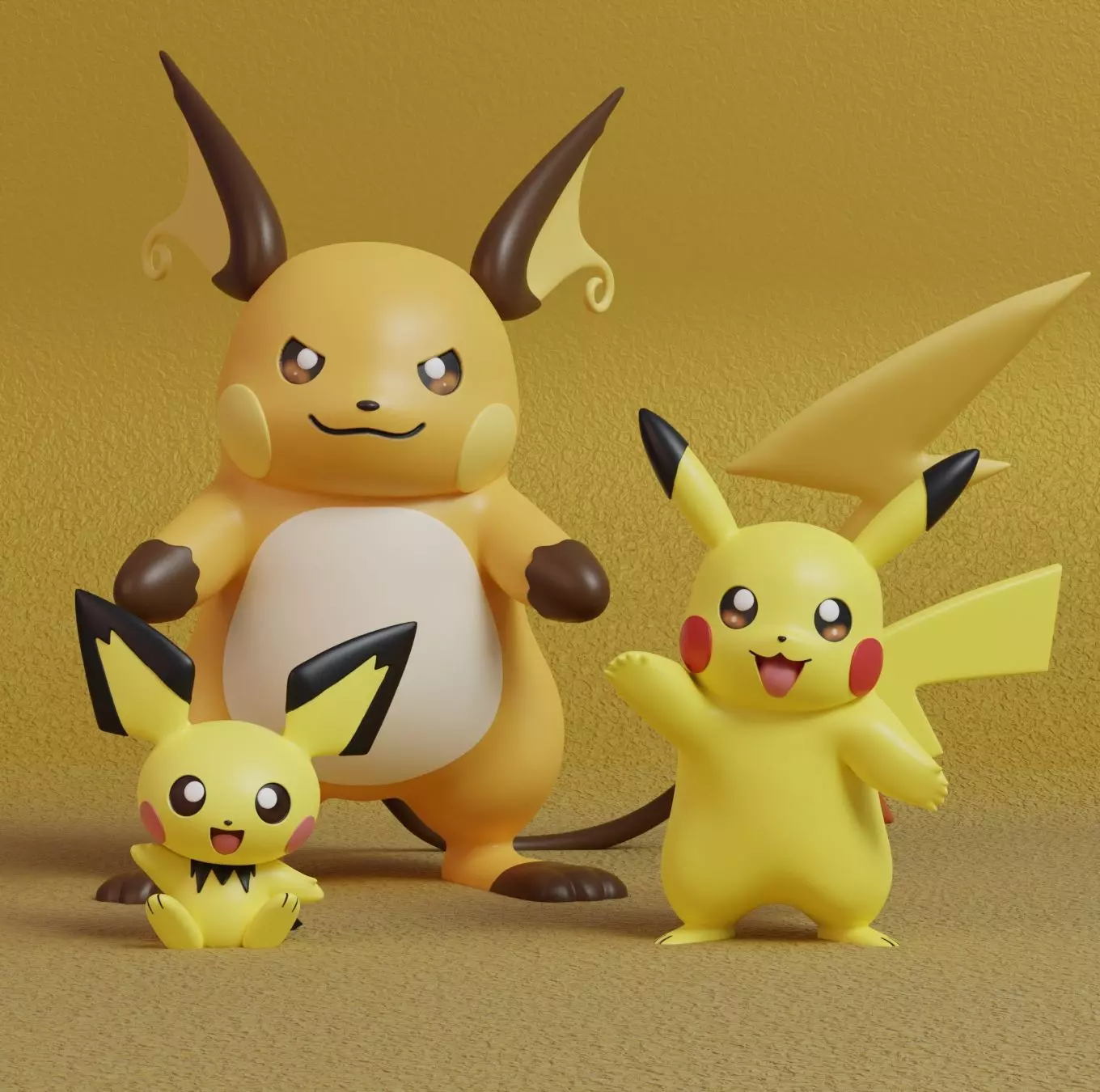 Pokemon - Pichu Pikachu and Raichu with 2 poses 3D print model_0