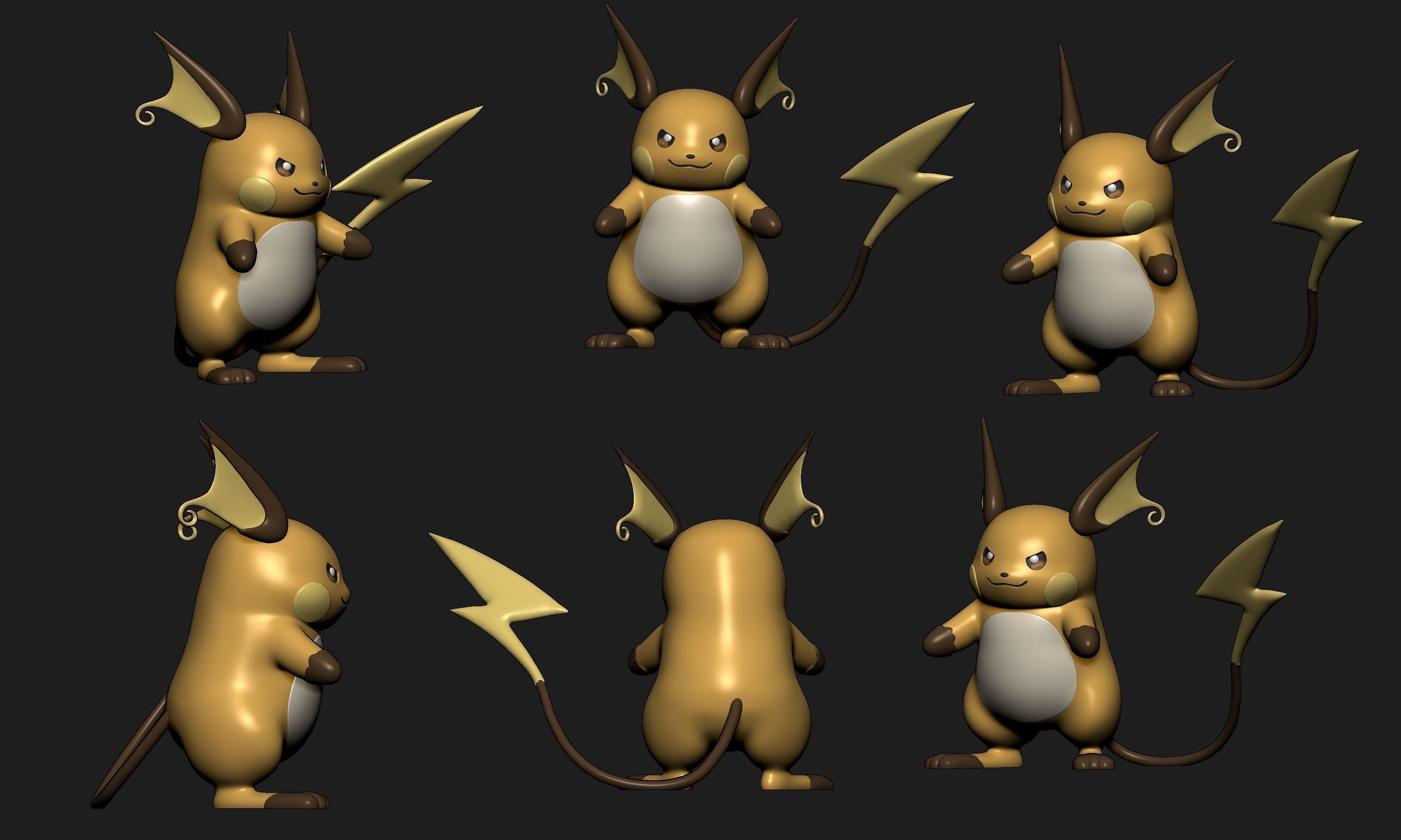 Pokemon - Pichu Pikachu and Raichu with 2 poses 3D print model_14