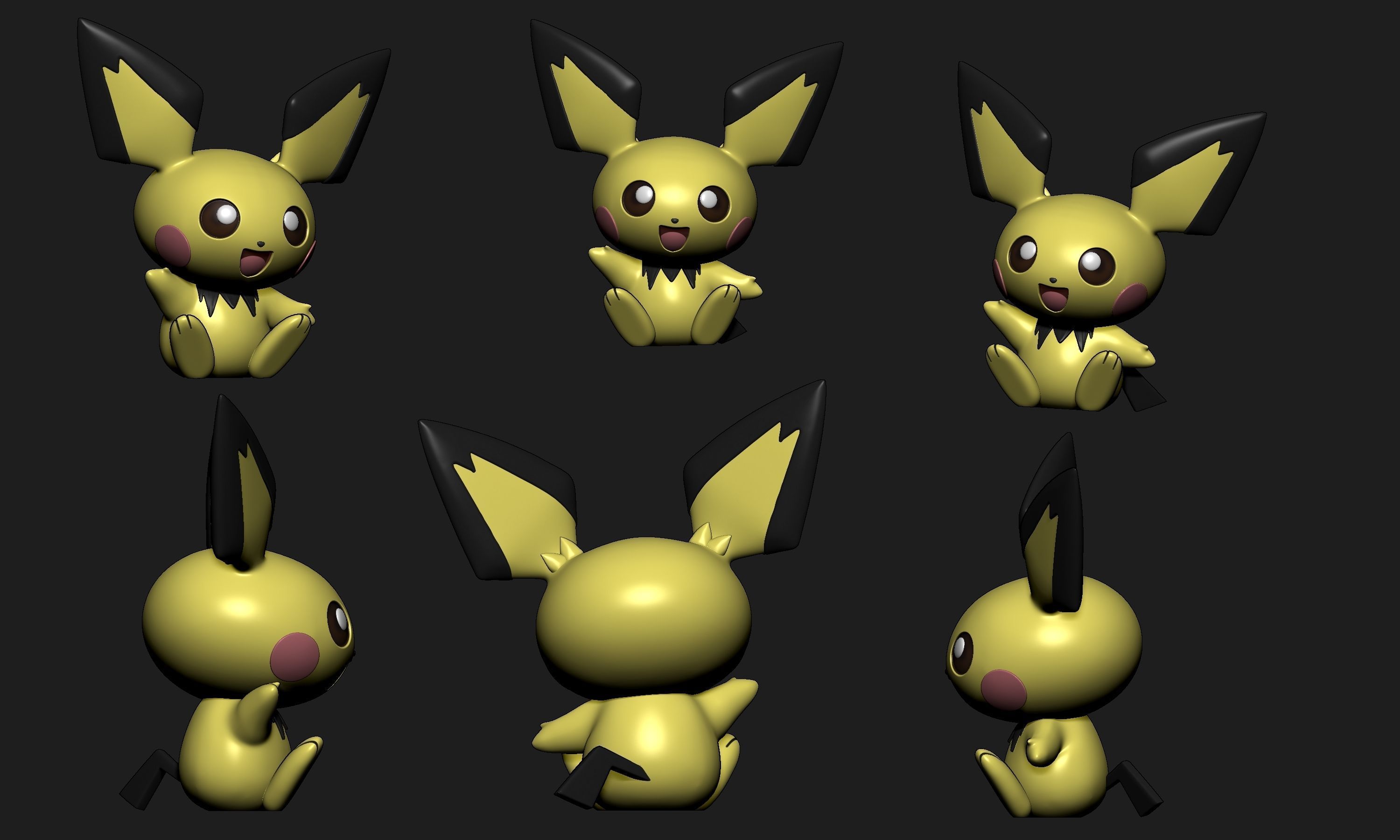 Pokemon - Pichu Pikachu and Raichu with 2 poses 3D print model_4