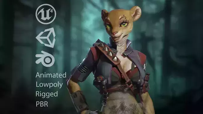 Lioness girl Low-poly 3D model
