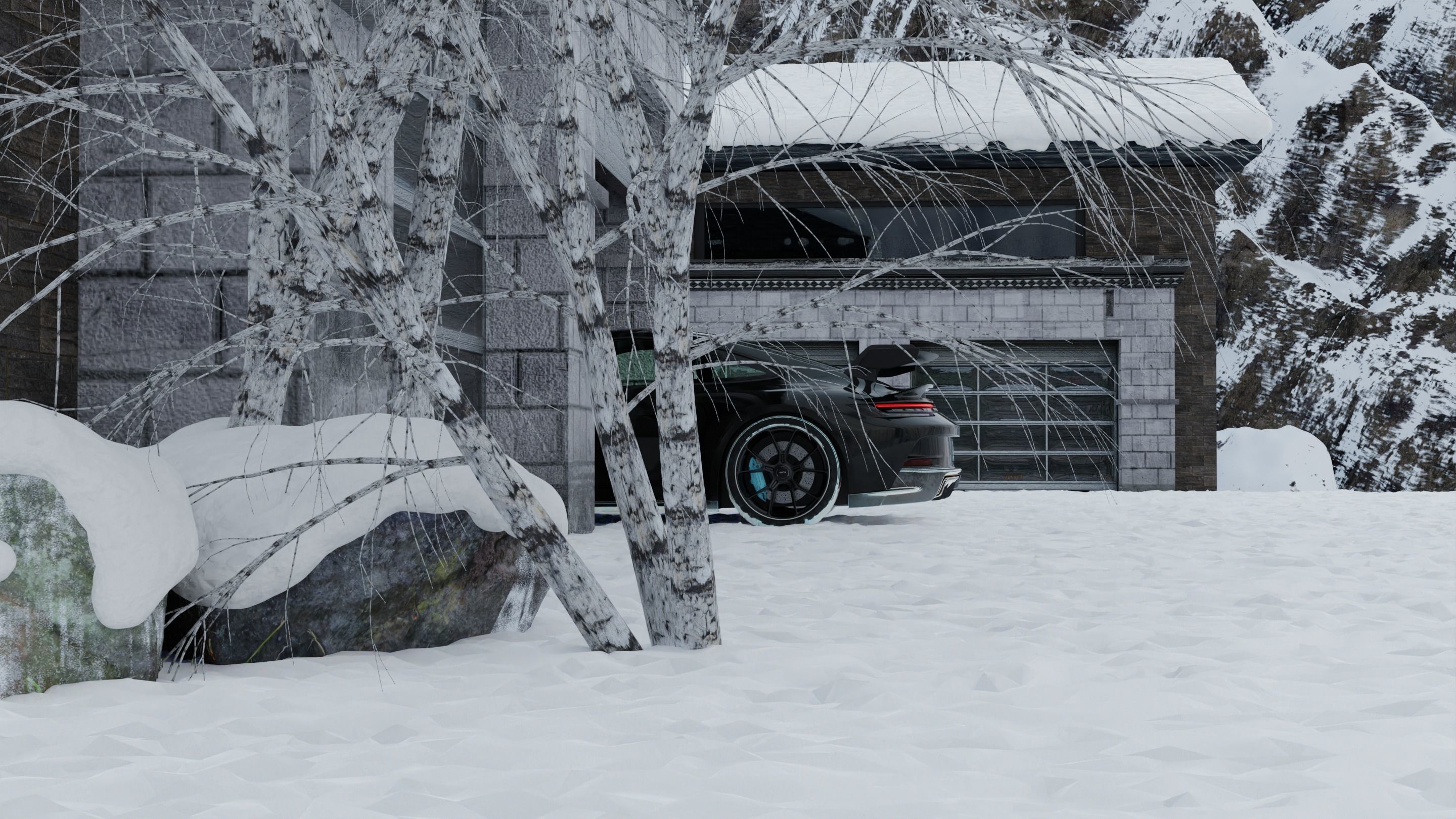 Automotive Snow Render Scene 3D Blender File Textured 3D model_6