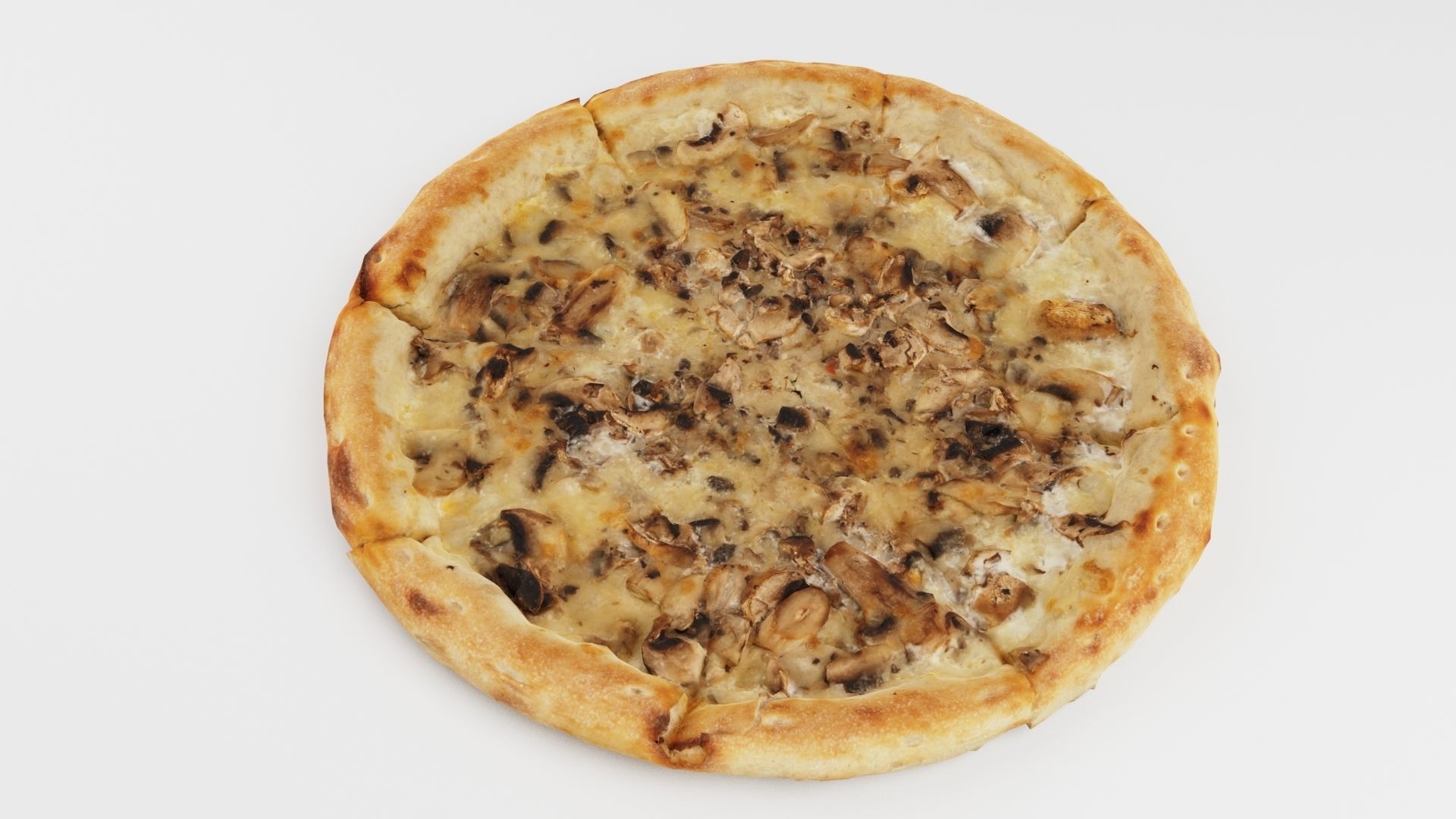 Pizza with mushrooms and mozzarella cheese 3D model_2