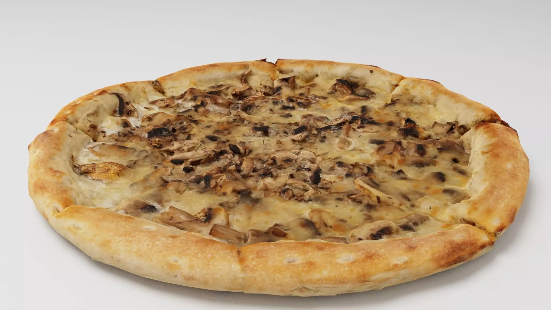 Pizza with mushrooms and mozzarella cheese 3D model_0