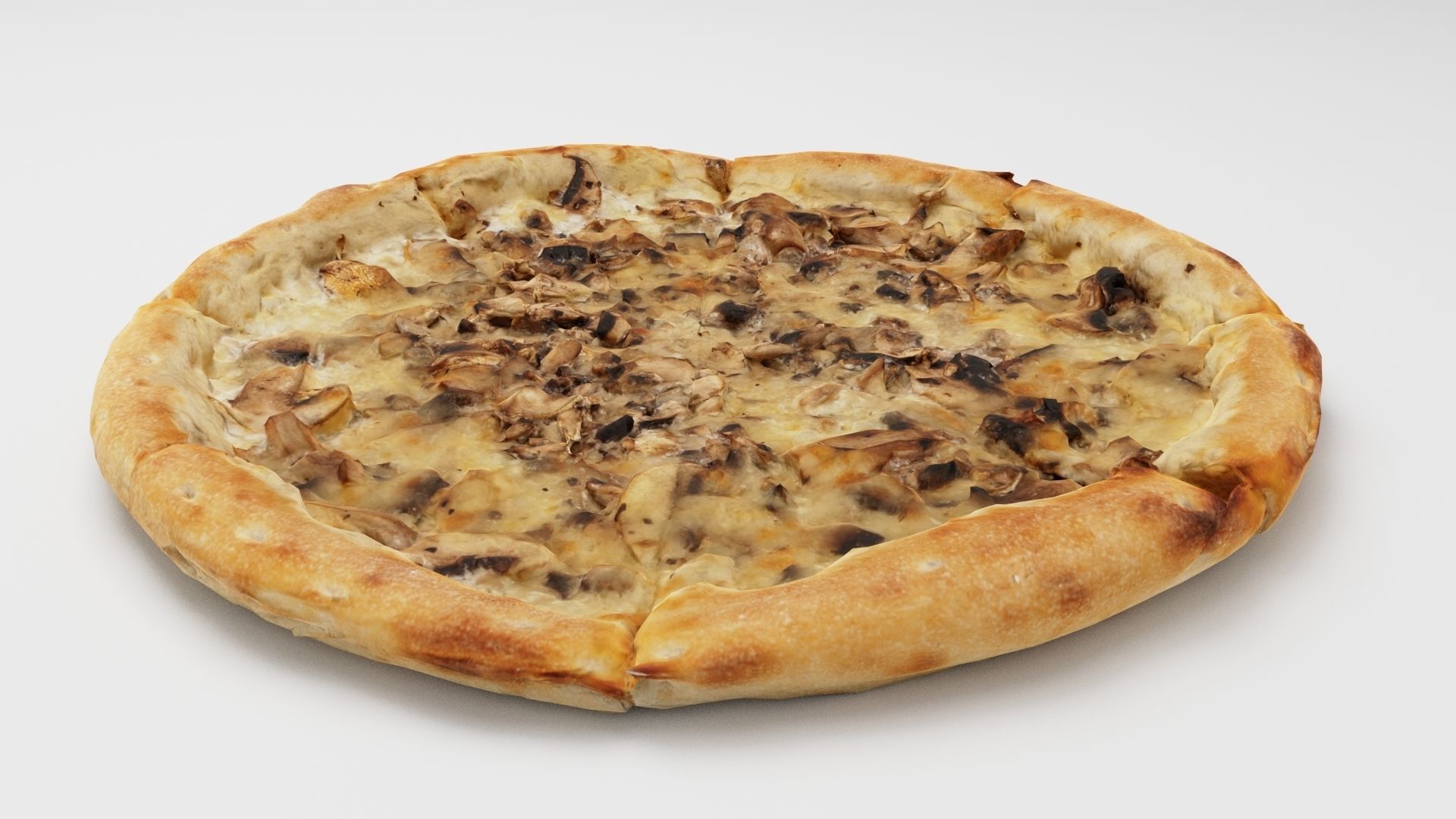 Pizza with mushrooms and mozzarella cheese 3D model_1
