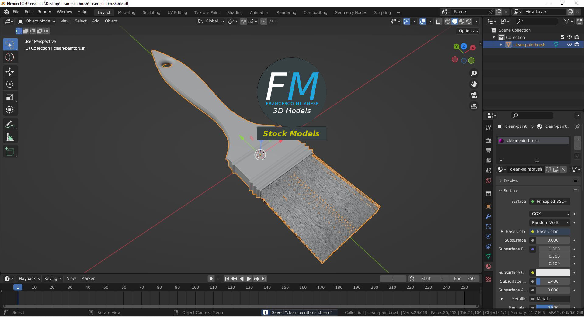 Clean paintbrush 3D model_9