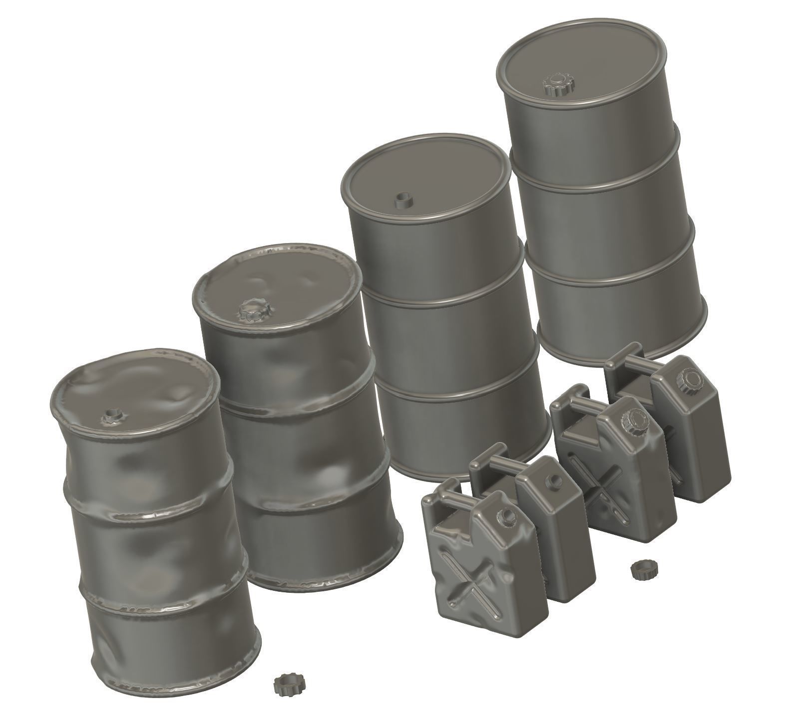 Diorama accessories scale 1 35 new and damaged barrels and tank 3D print model_5