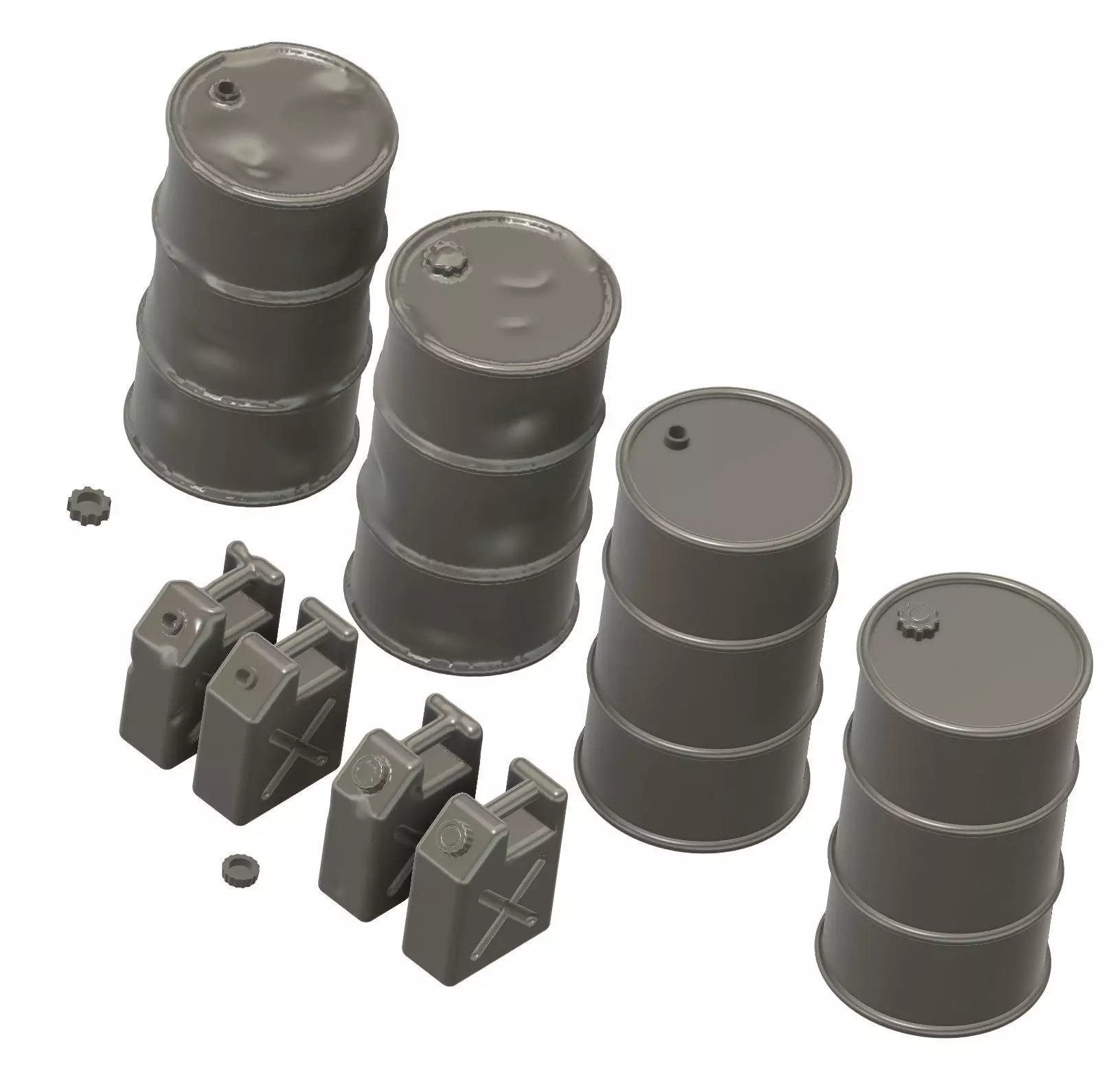 Diorama accessories scale 1 35 new and damaged barrels and tank 3D print model_0