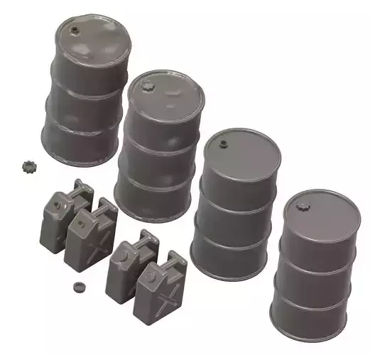 Diorama accessories scale 1 35 new and damaged barrels and tank 3D print model