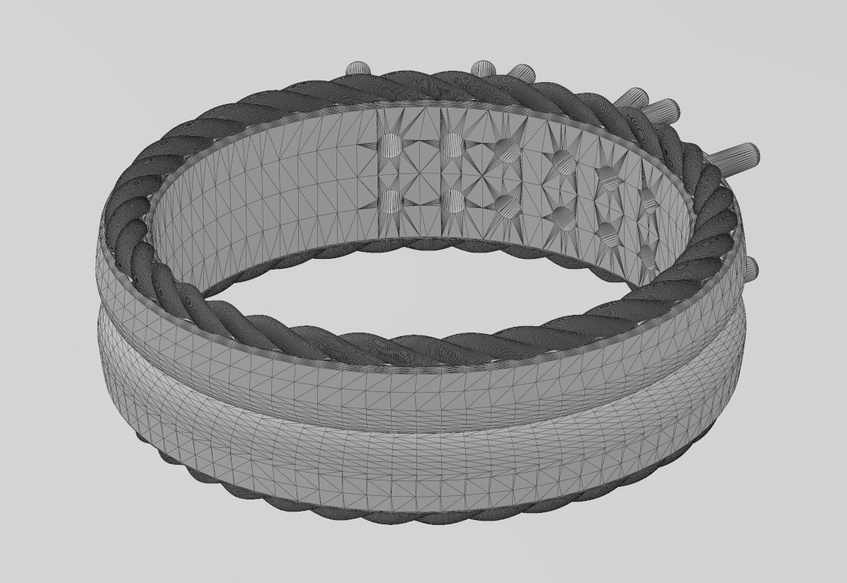 Square diamond clusters split rope sides ring US sizes 7 8 3D print model_13