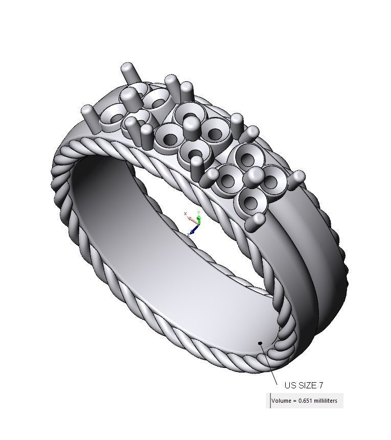 Square diamond clusters split rope sides ring US sizes 7 8 3D print model_15