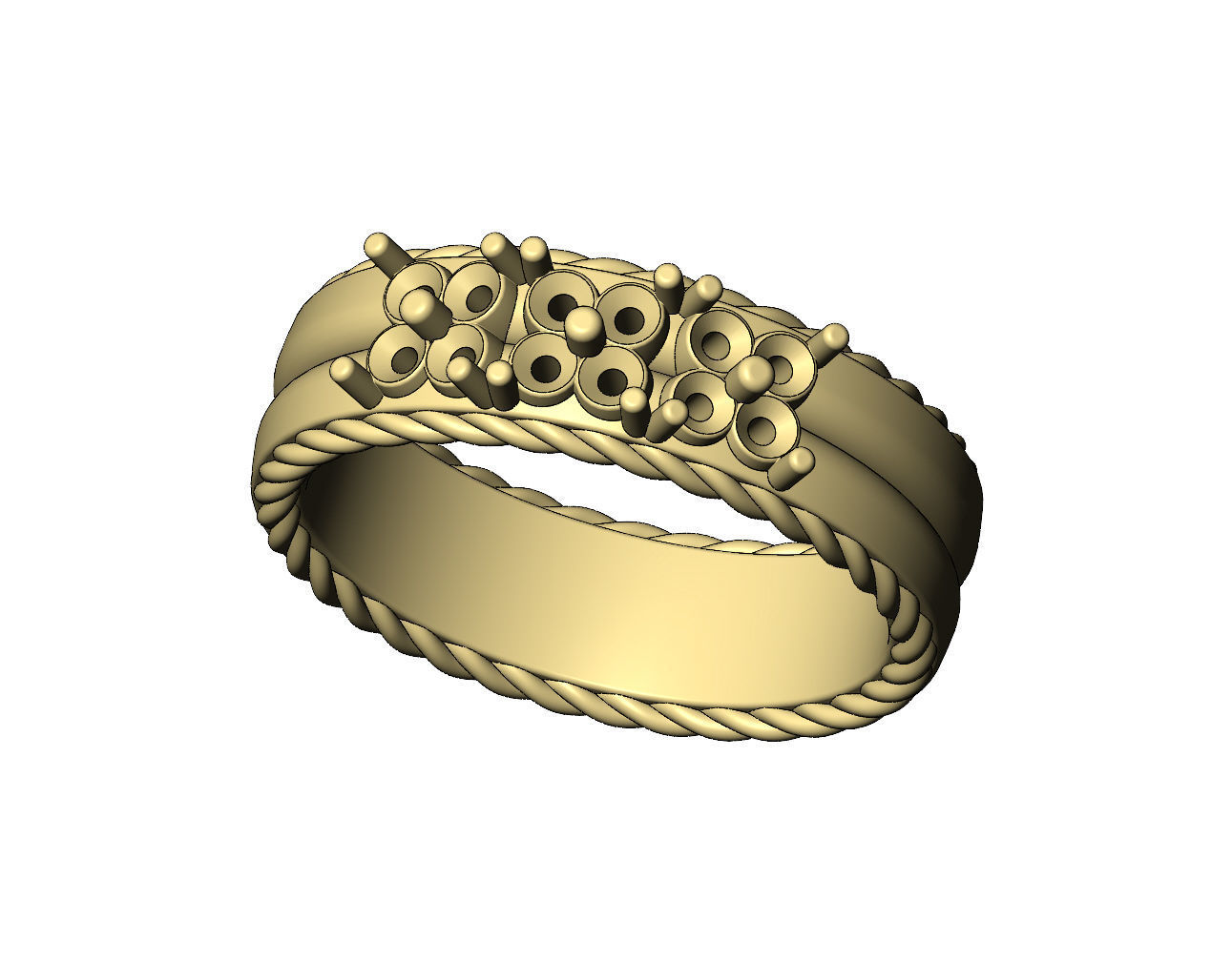 Square diamond clusters split rope sides ring US sizes 7 8 3D print model_5