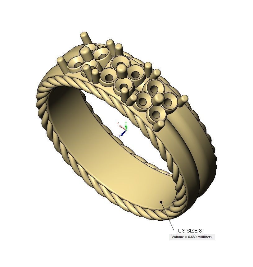 Square diamond clusters split rope sides ring US sizes 7 8 3D print model_16