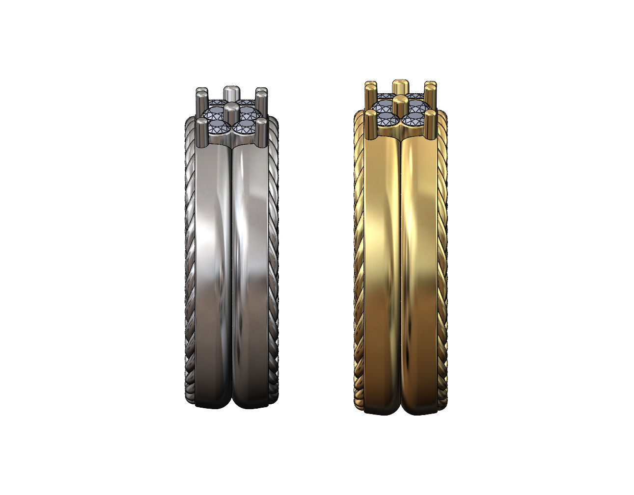 Square diamond clusters split rope sides ring US sizes 7 8 3D print model_2