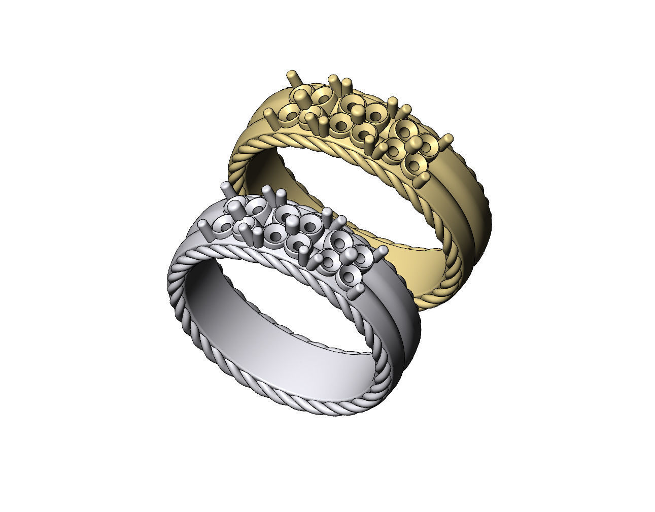 Square diamond clusters split rope sides ring US sizes 7 8 3D print model_4