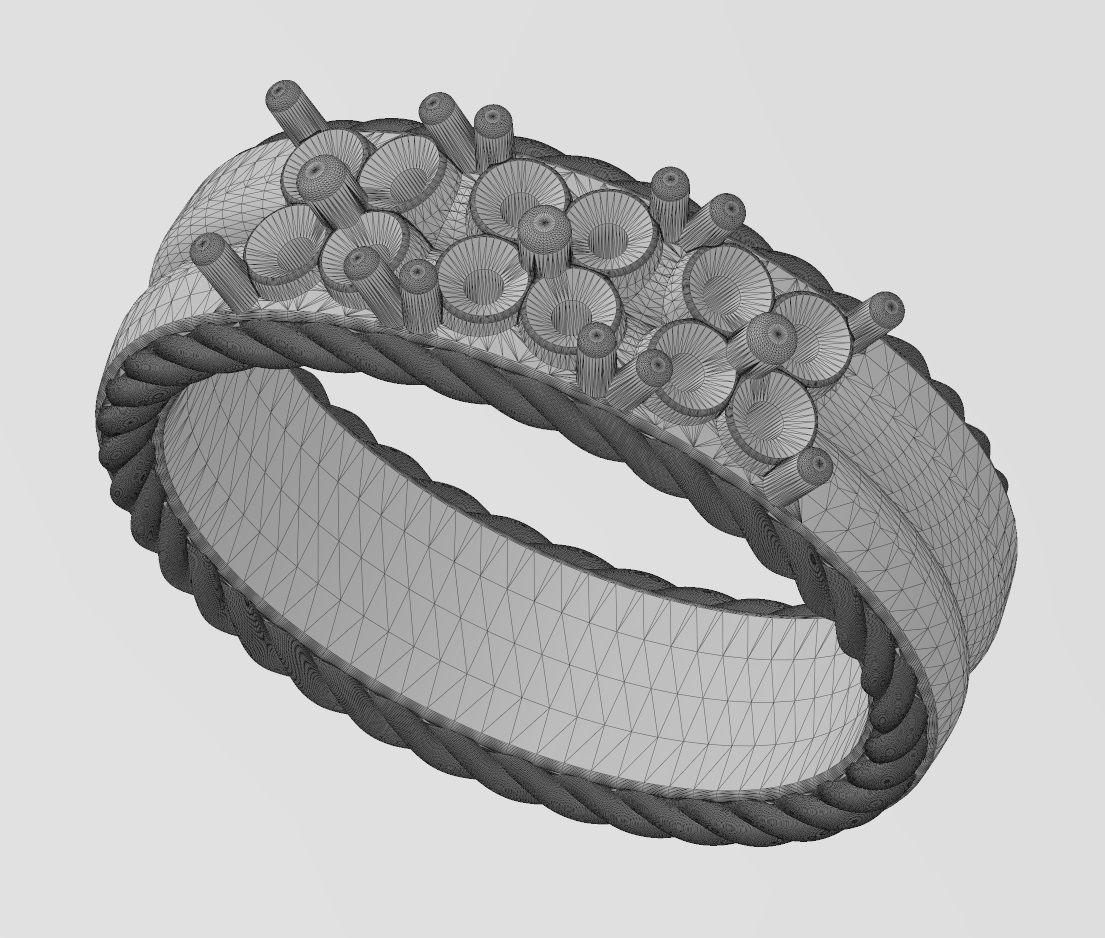 Square diamond clusters split rope sides ring US sizes 7 8 3D print model_14