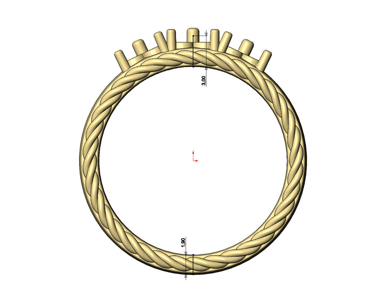 Square diamond clusters split rope sides ring US sizes 7 8 3D print model_6