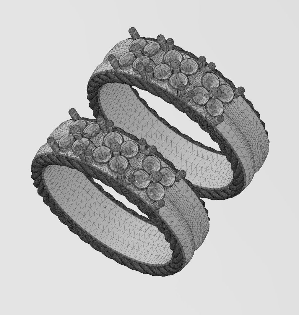 Square diamond clusters split rope sides ring US sizes 7 8 3D print model_12