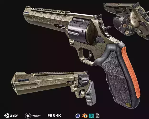 Taurus Raging Hunter 44 Magnum Revolver Low-poly 3D model