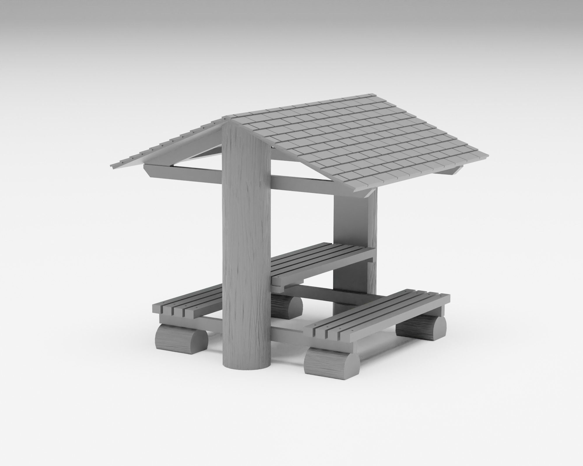 Park benches pack - benches picnic tables and gazebo H0 scale 3D print model_1