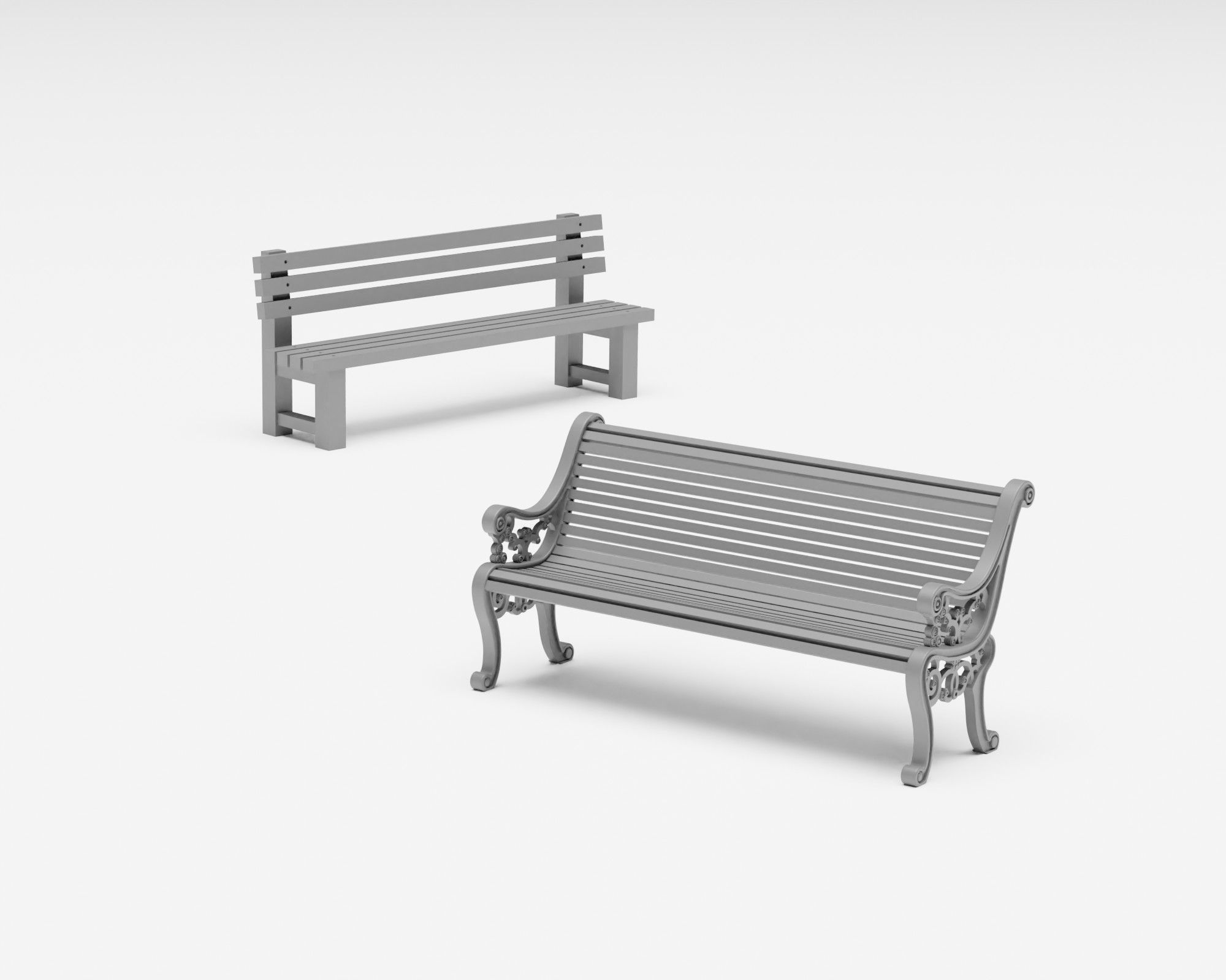 Park benches pack - benches picnic tables and gazebo H0 scale 3D print model_4