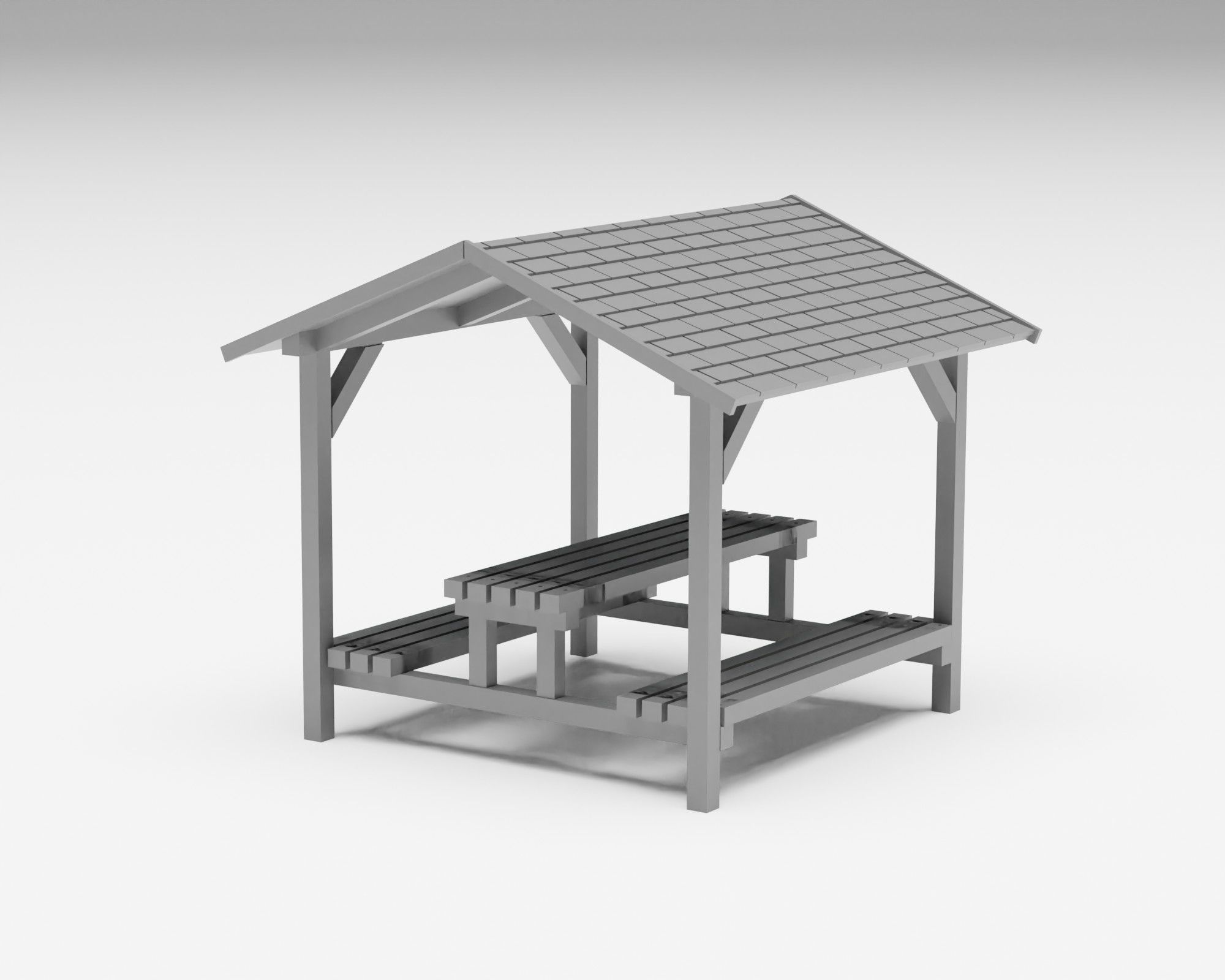 Park benches pack - benches picnic tables and gazebo H0 scale 3D print model_2