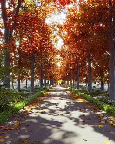 Autumn Road - Full Model Sketchup - V-ray Render 3D model