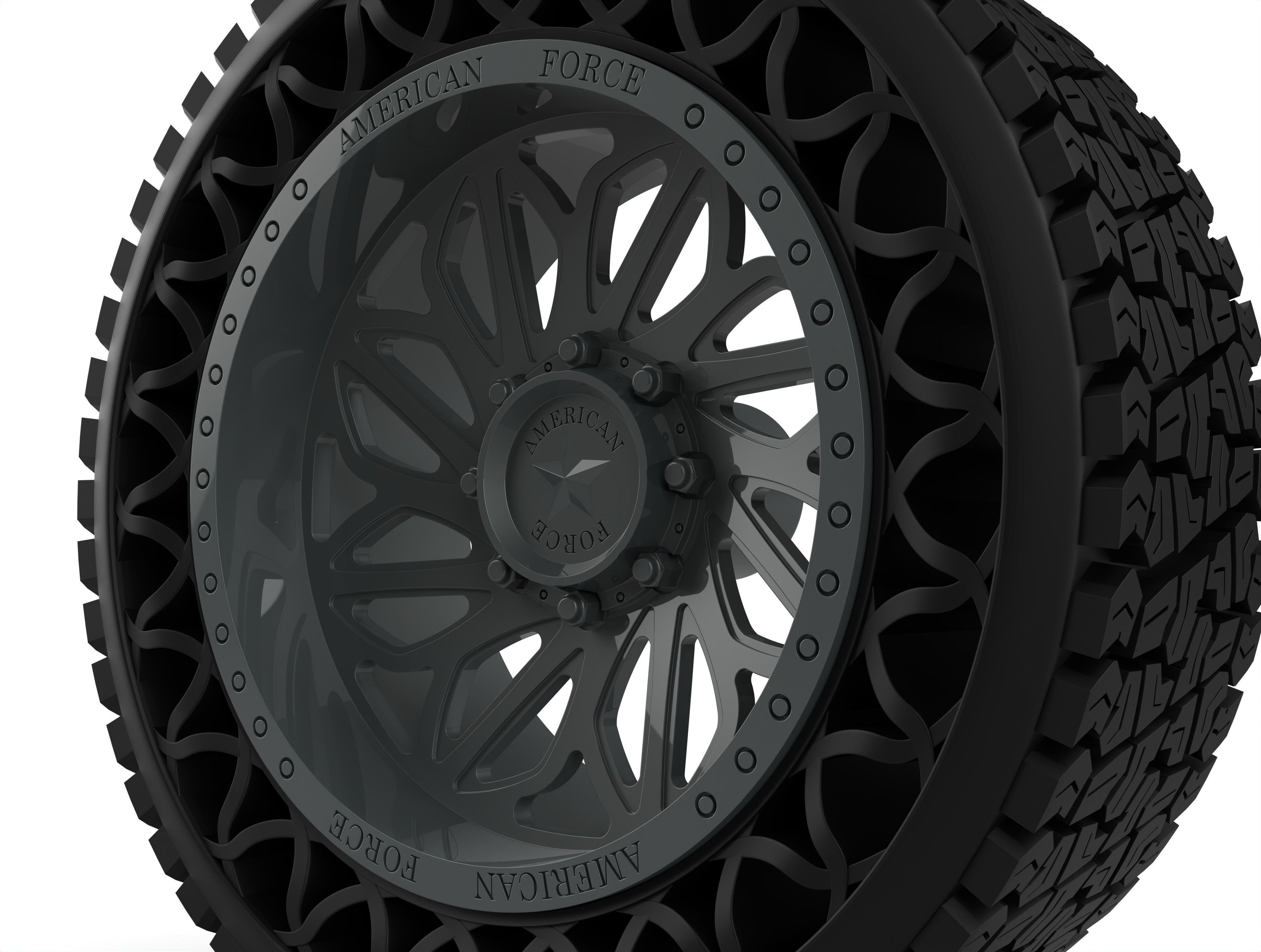 airless article tire with american force wheel 3D print model_4