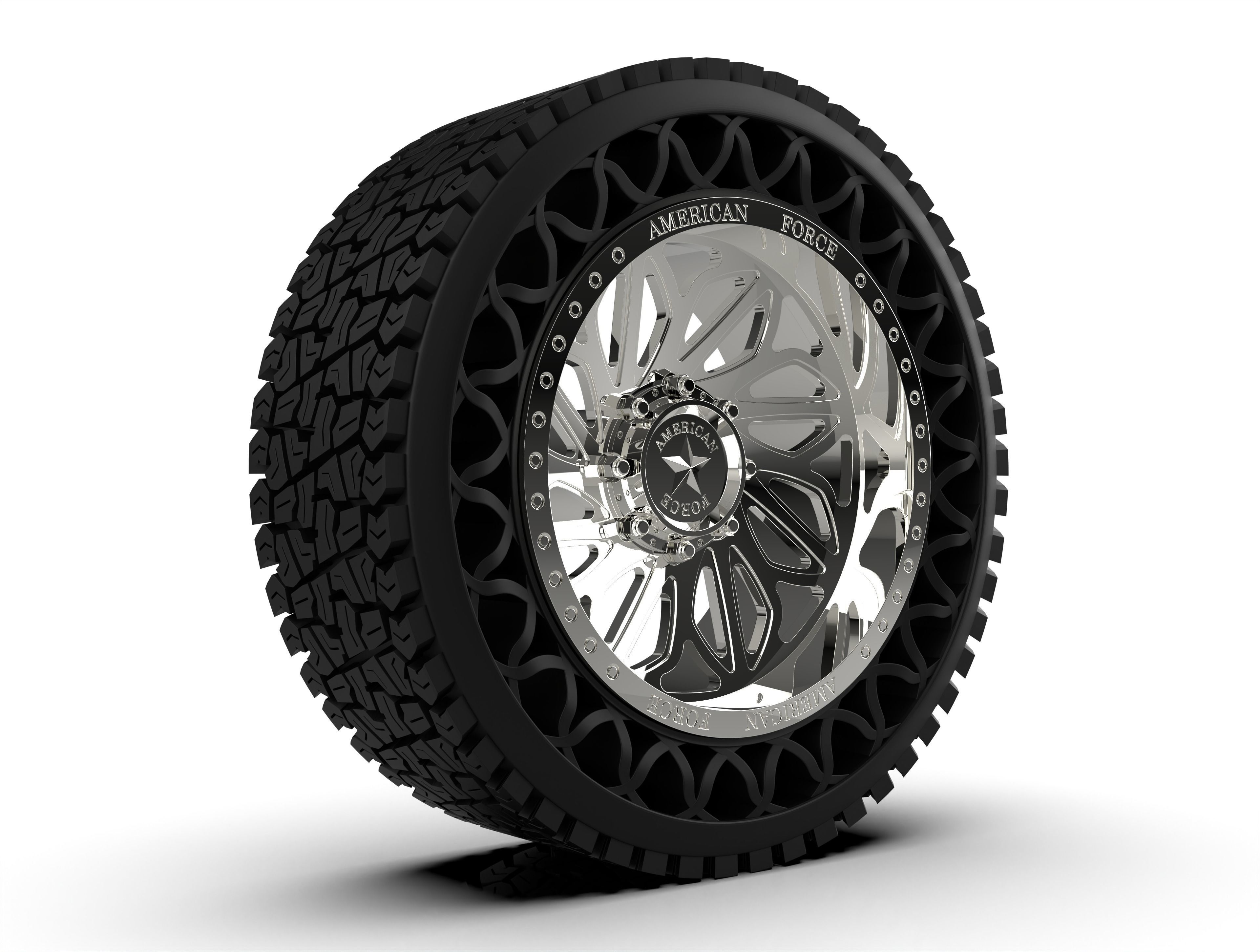 airless article tire with american force wheel 3D print model_1