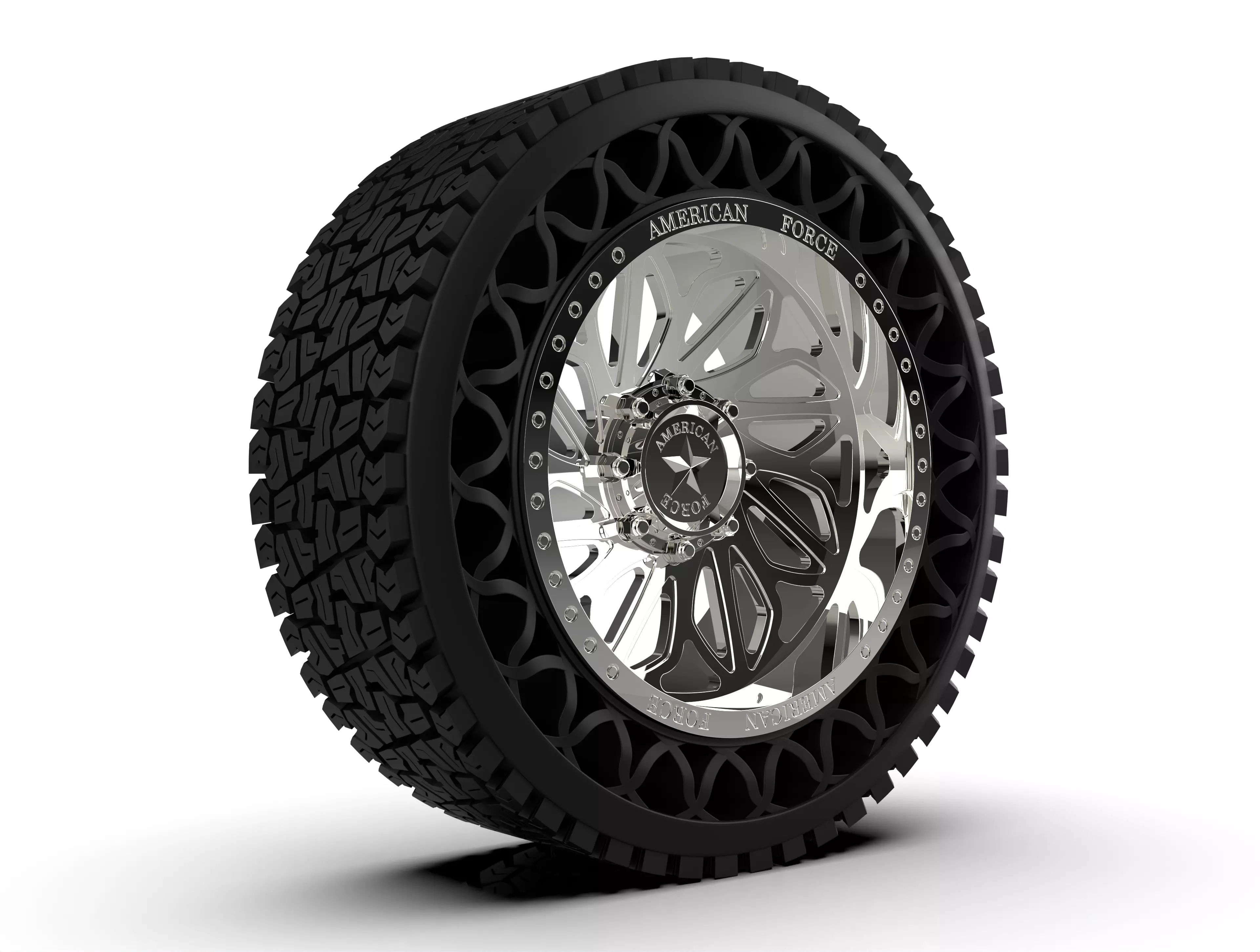 airless article tire with american force wheel 3D print model_0