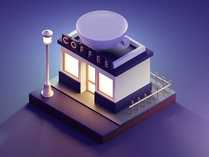 Coffee Shop Lowpoly 3D Free 3D model