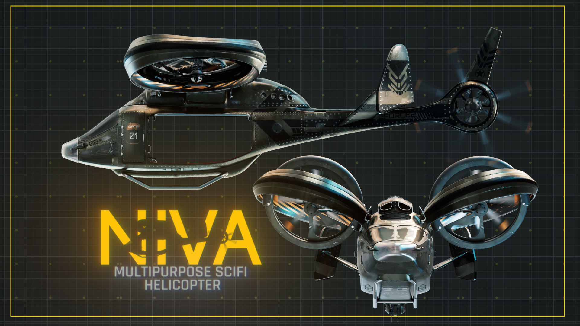 NIVA Sci Fi Helicopter Multipurpose Low-poly 3D model_2