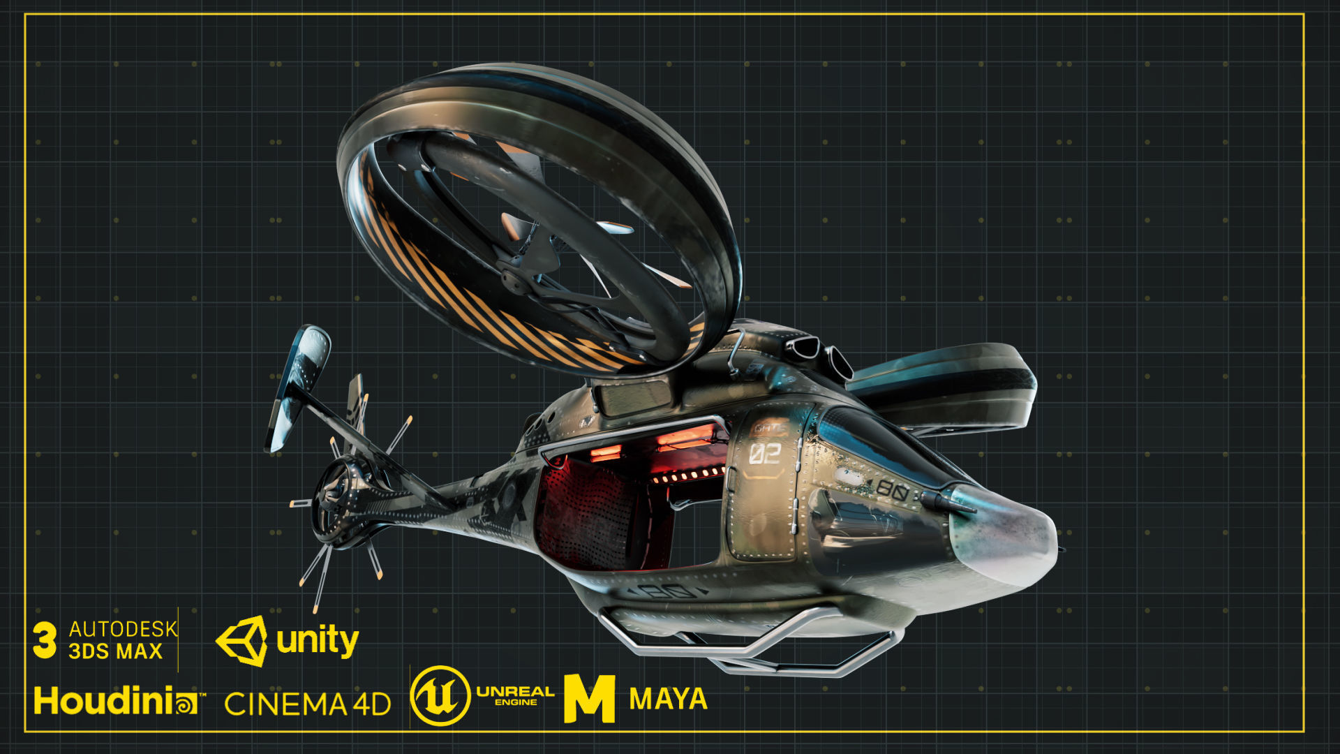 NIVA Sci Fi Helicopter Multipurpose Low-poly 3D model_3