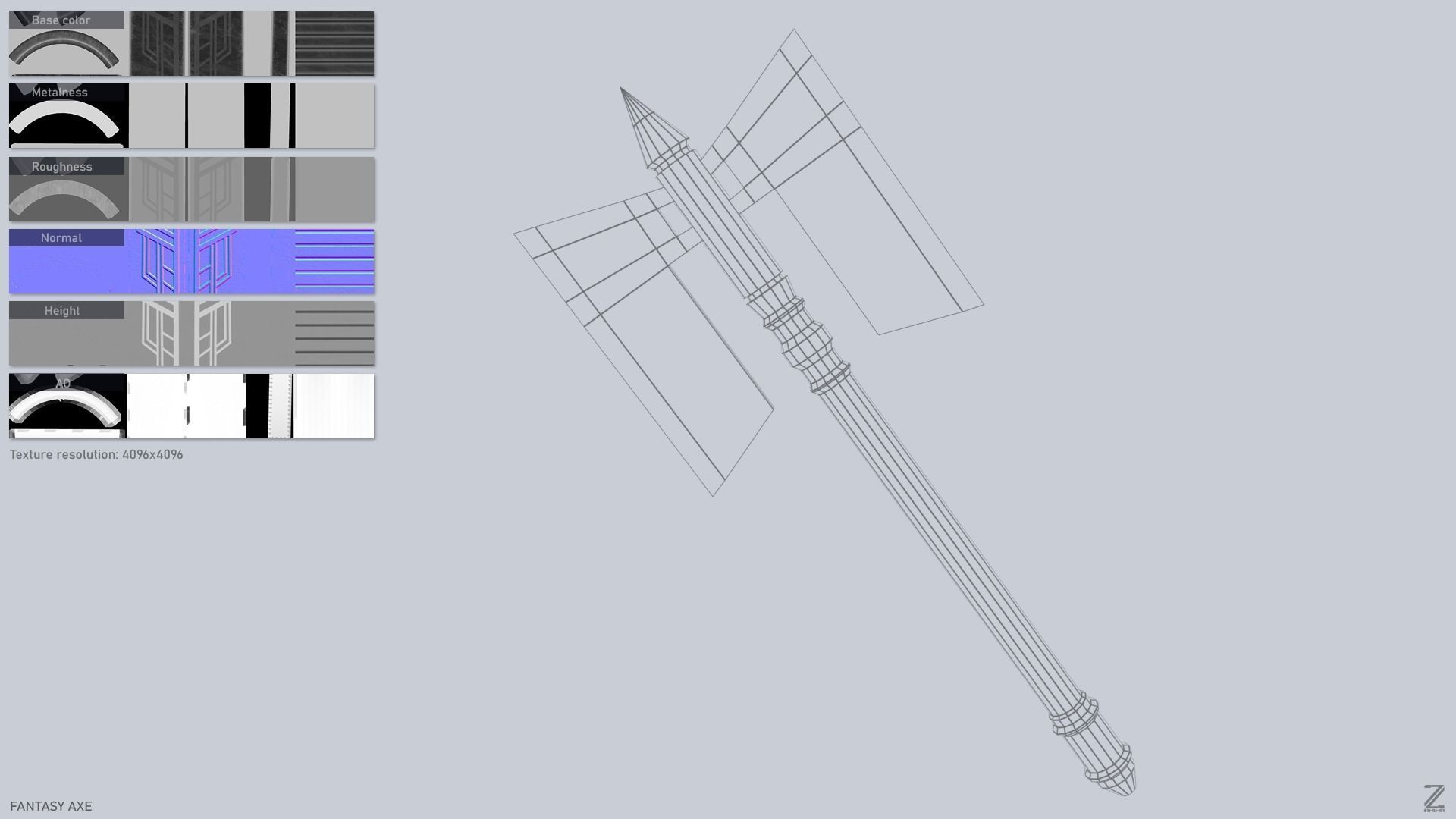 Fantasy axe Low-poly 3D model_2
