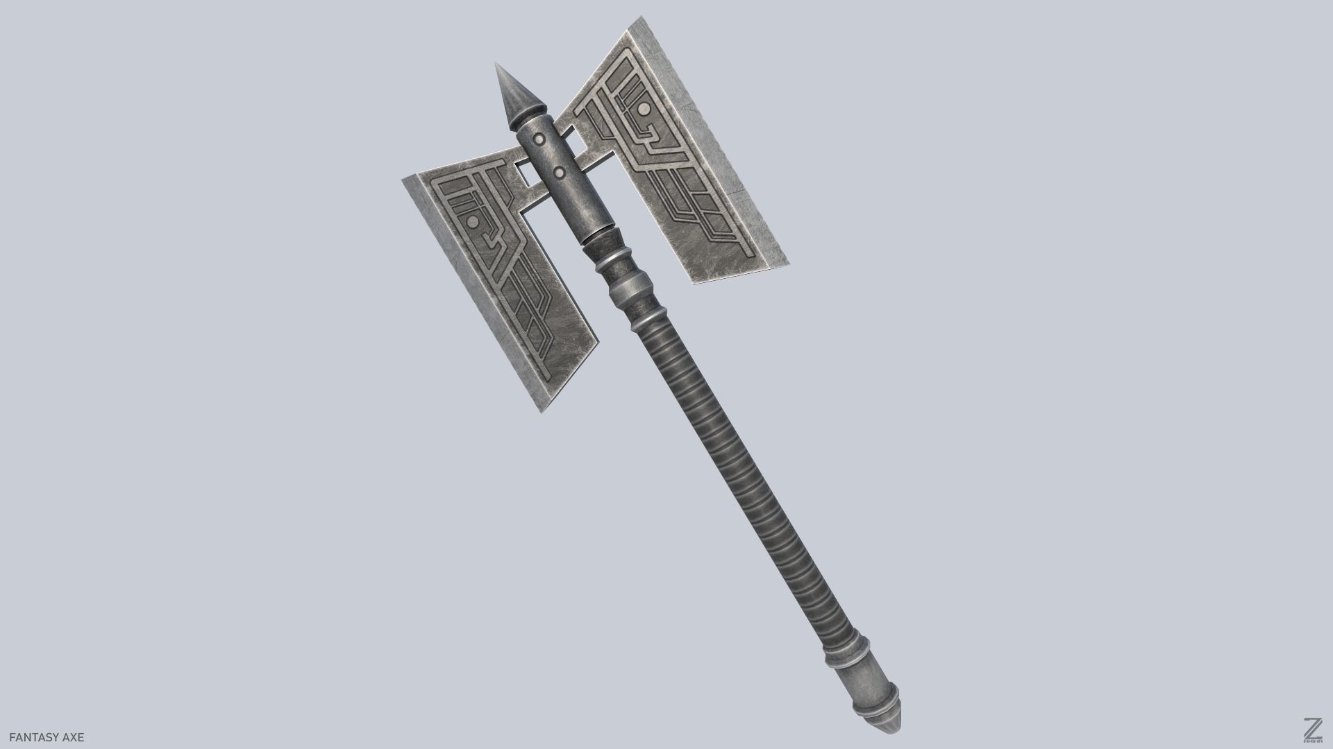 Fantasy axe Low-poly 3D model_3