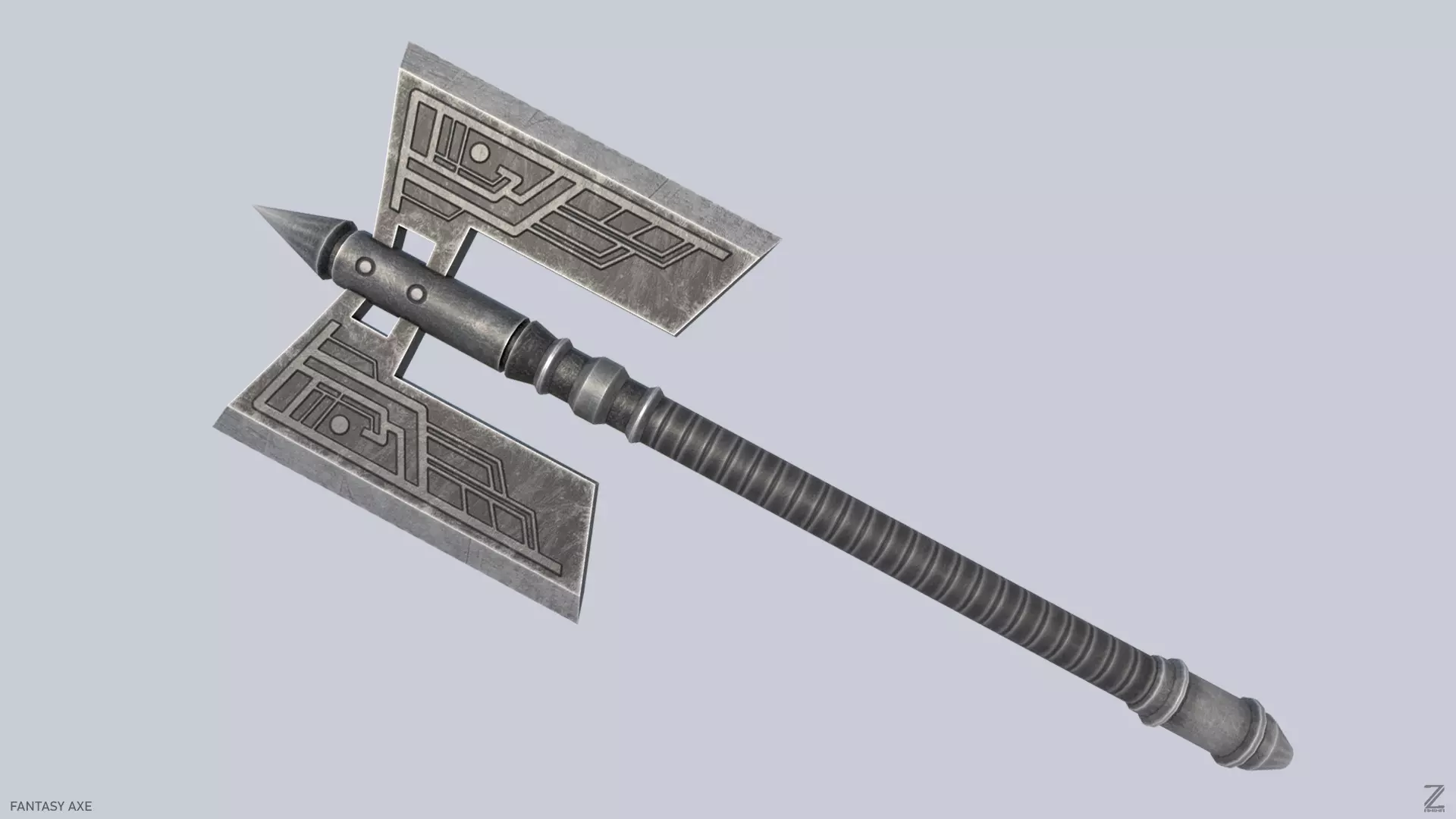 Fantasy axe Low-poly 3D model_0
