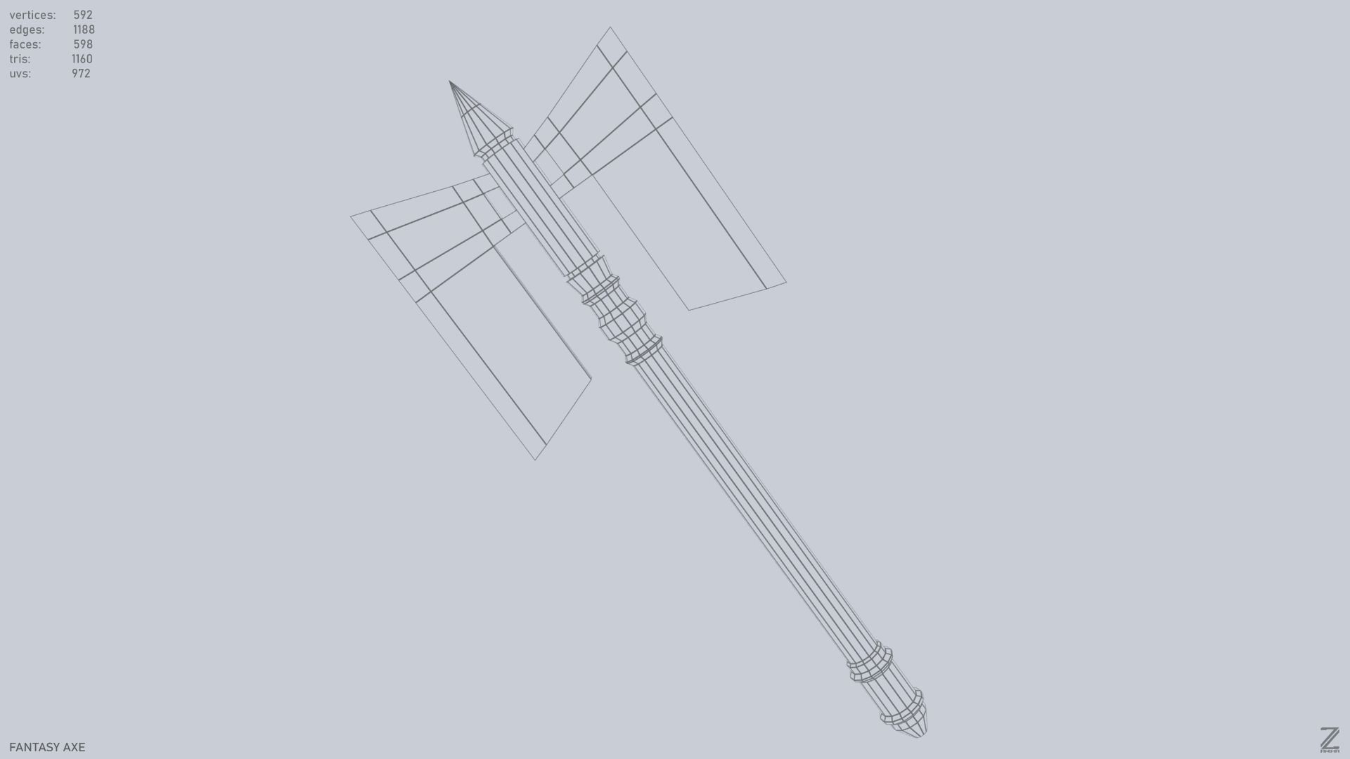 Fantasy axe Low-poly 3D model_9