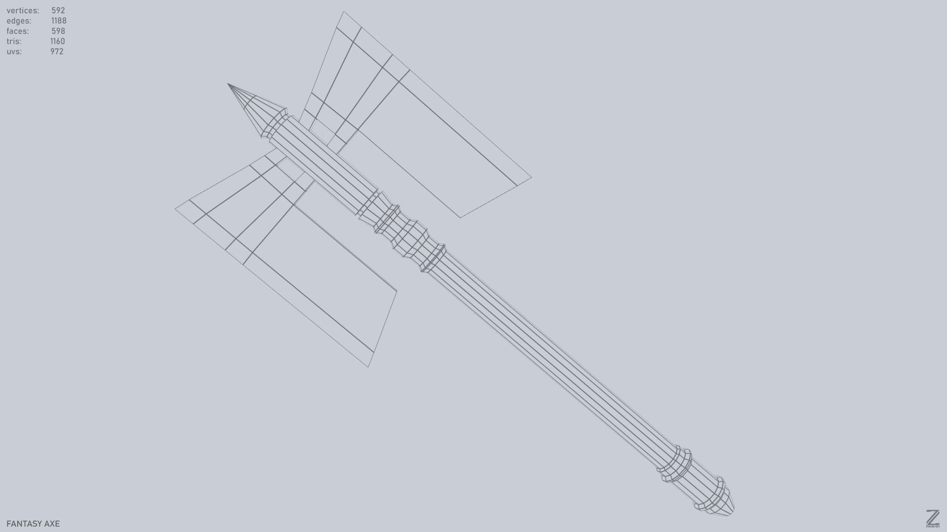 Fantasy axe Low-poly 3D model_10