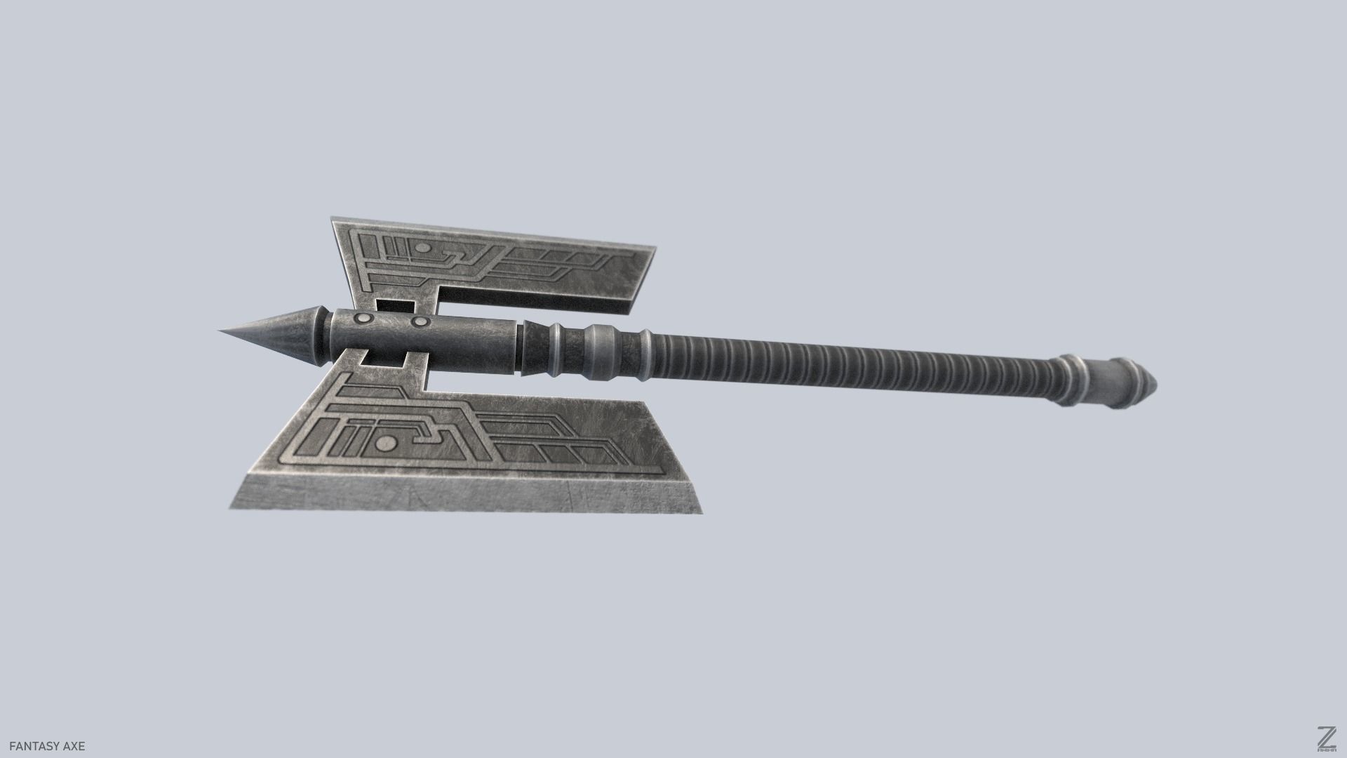 Fantasy axe Low-poly 3D model_5