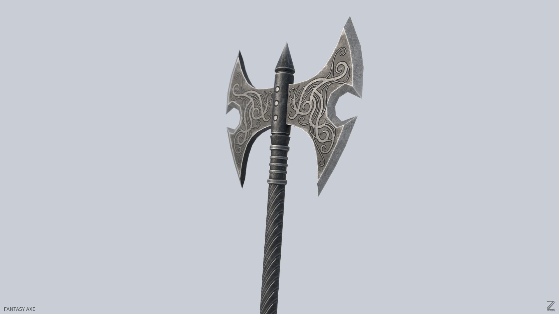 Fantasy axe Low-poly 3D model_4