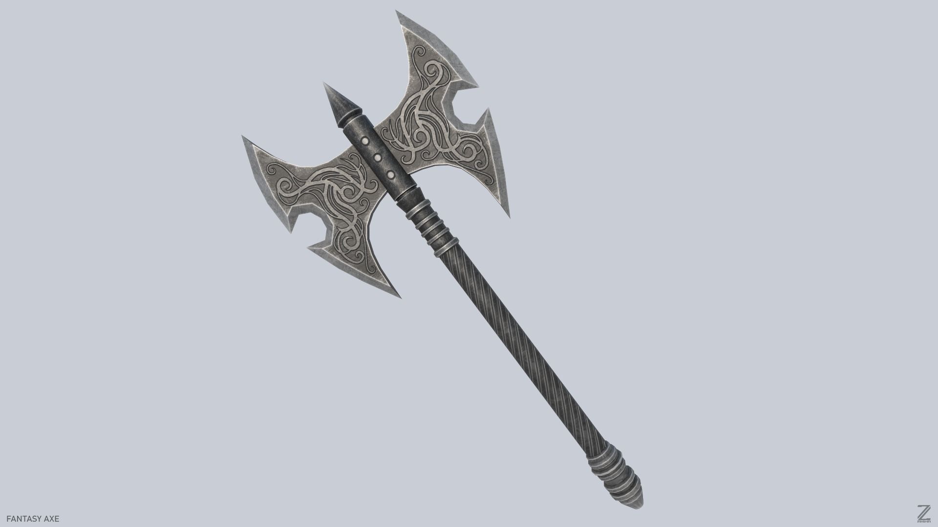 Fantasy axe Low-poly 3D model_3