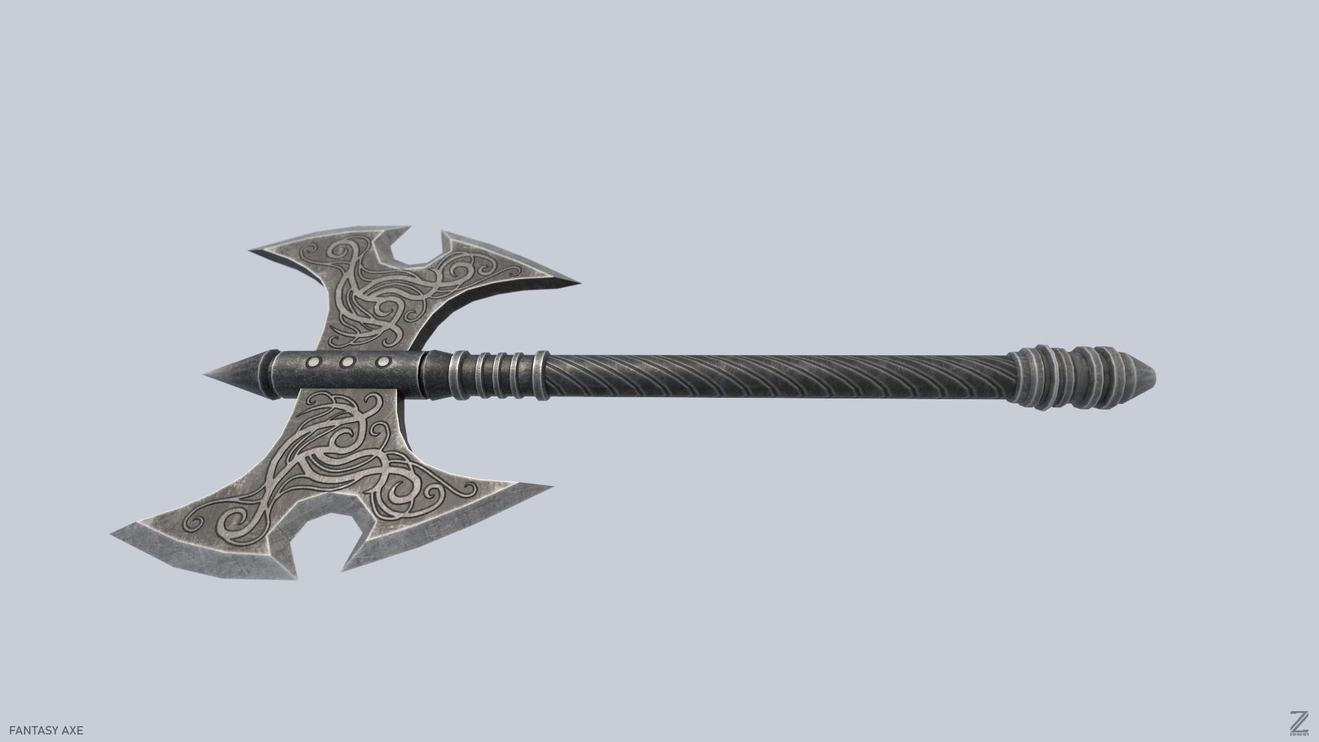 Fantasy axe Low-poly 3D model_5
