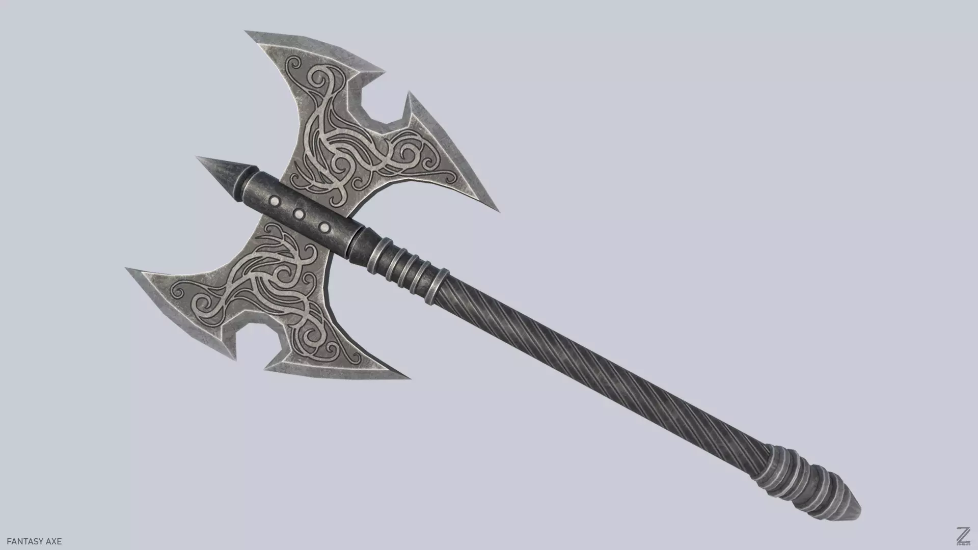 Fantasy axe Low-poly 3D model_0