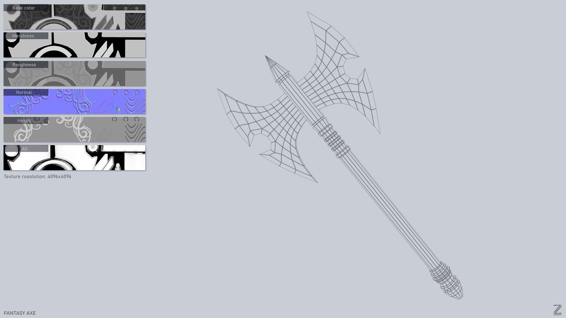 Fantasy axe Low-poly 3D model_2