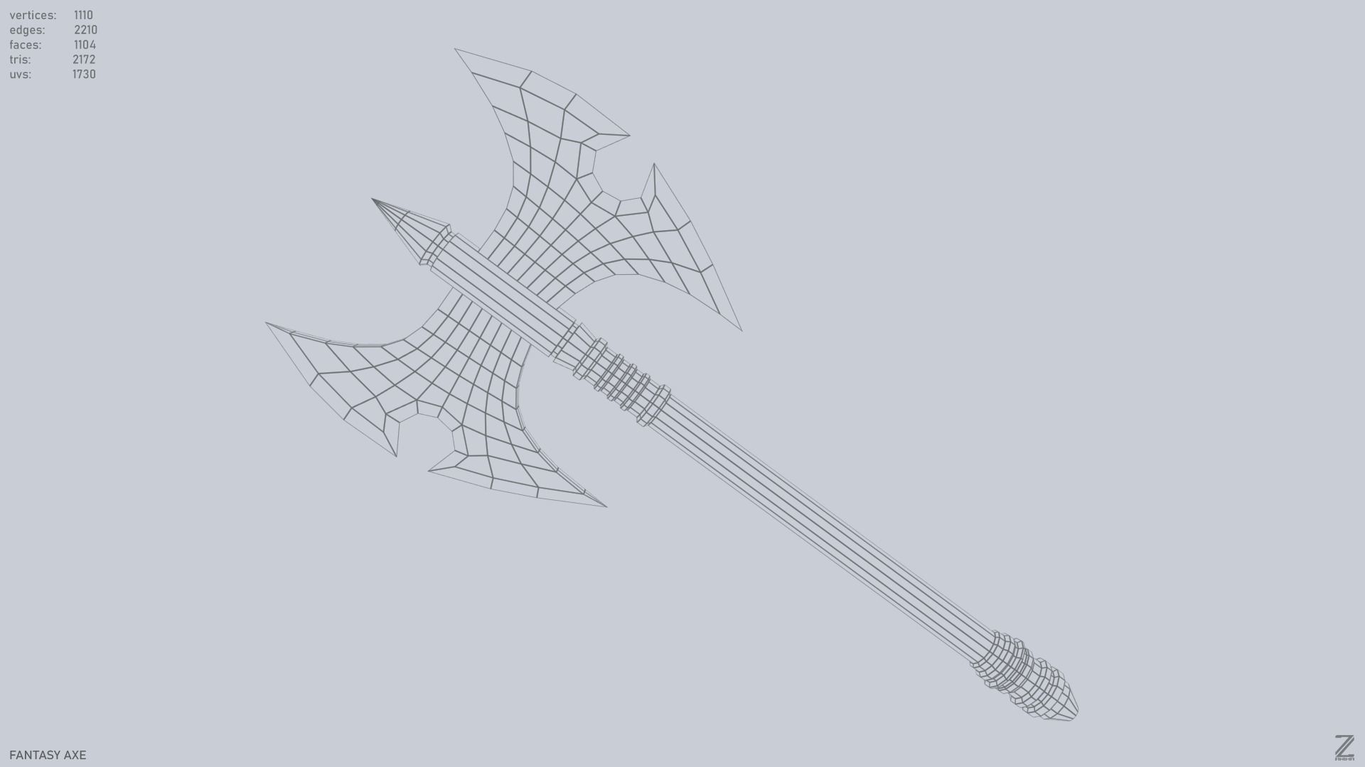 Fantasy axe Low-poly 3D model_10