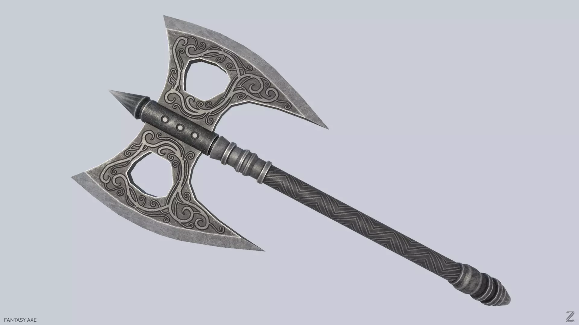 Fantasy axe Low-poly 3D model_0