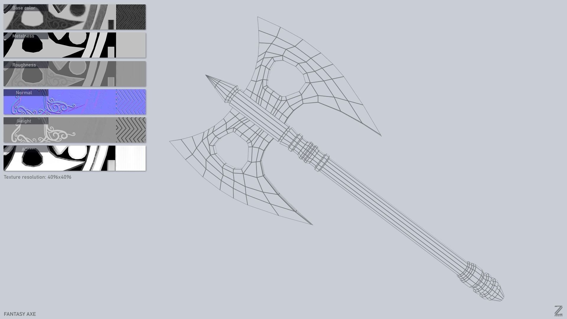 Fantasy axe Low-poly 3D model_2