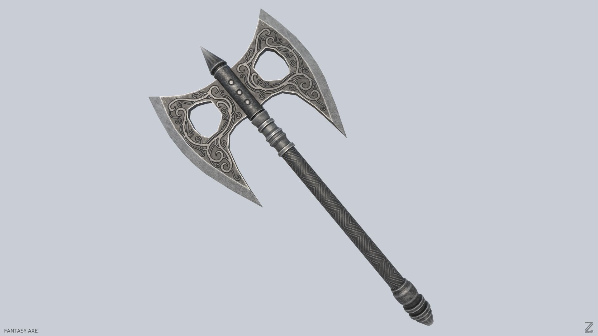 Fantasy axe Low-poly 3D model_3