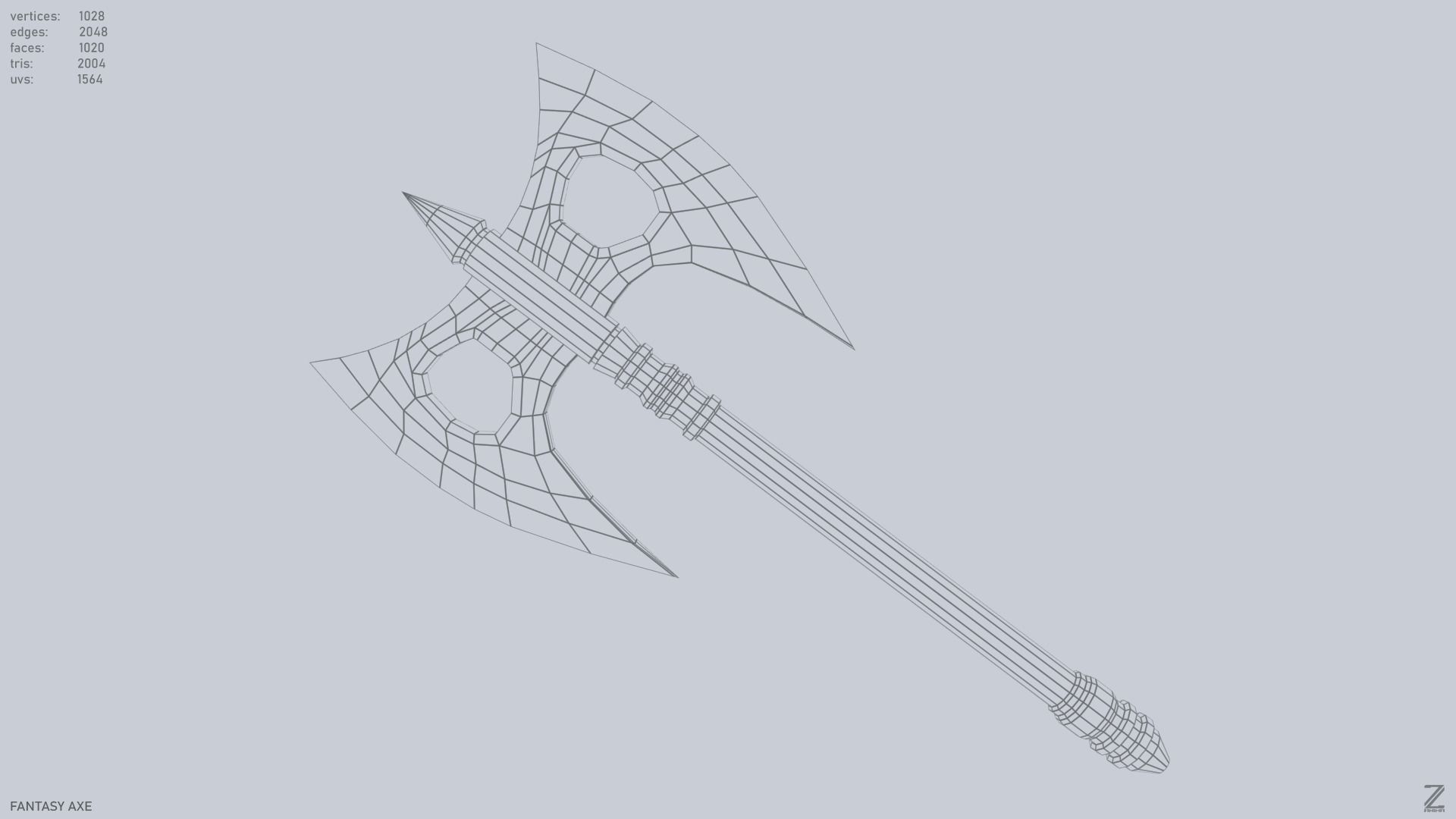 Fantasy axe Low-poly 3D model_10
