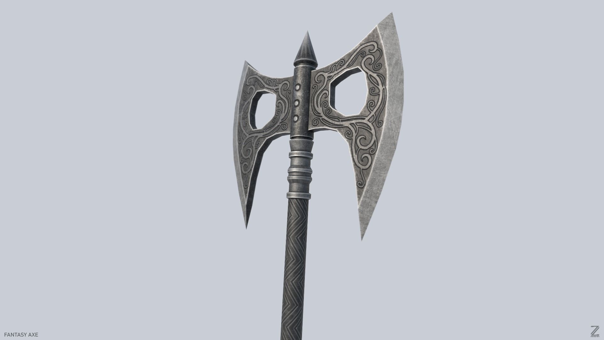 Fantasy axe Low-poly 3D model_4