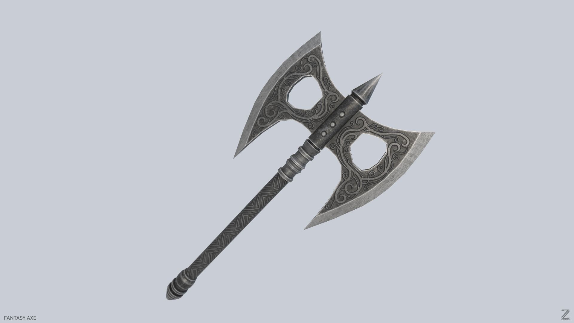 Fantasy axe Low-poly 3D model_7